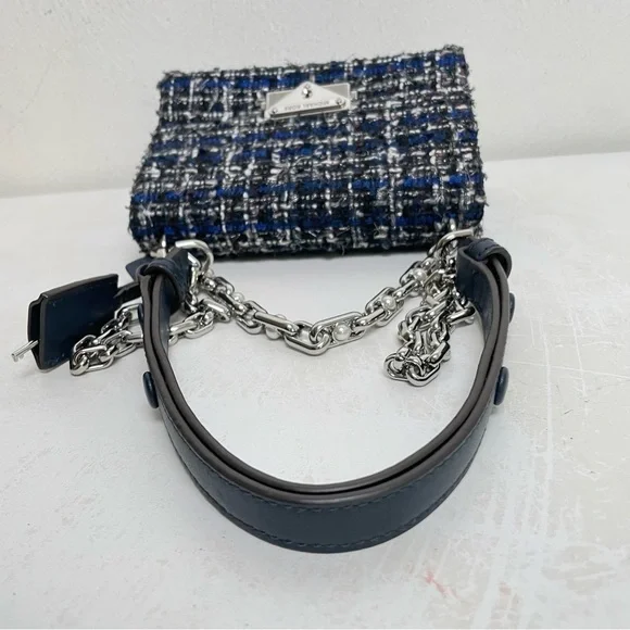 MICHAEL KORS Cece Tweed Small Shoulder Crossbody Satchel Bag Silver Chain Luxury - Picture 12 of 17